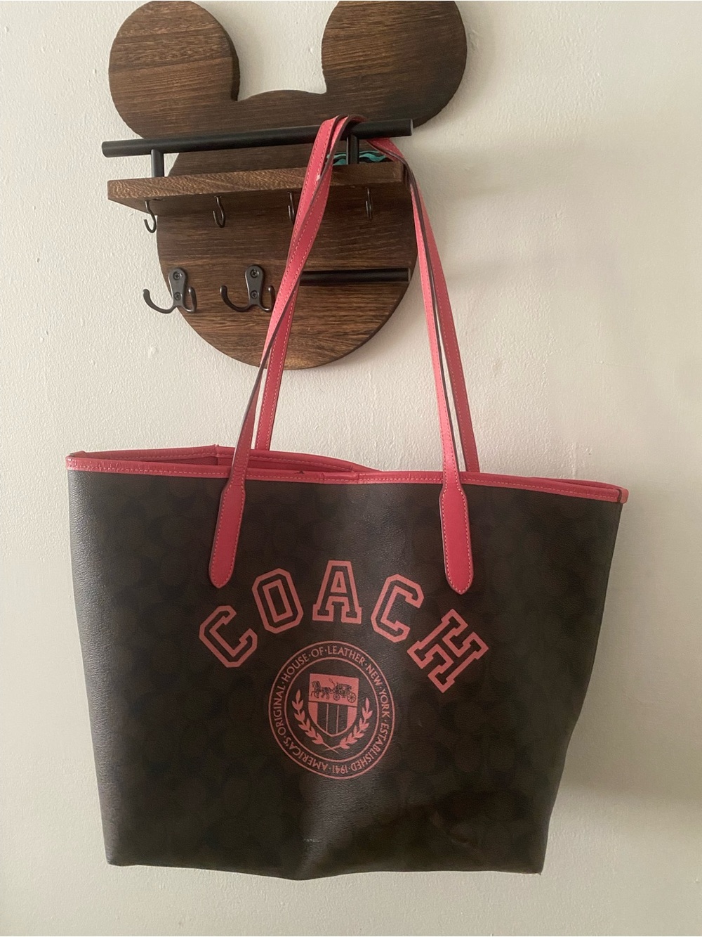 Coach Varsity Tote with Pink Trim and Logo
